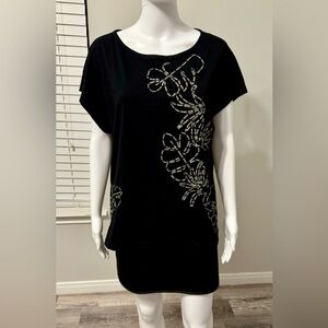 Chico's Women's Dropped Short Sleeve Top Size 2 L Embroidered NWT